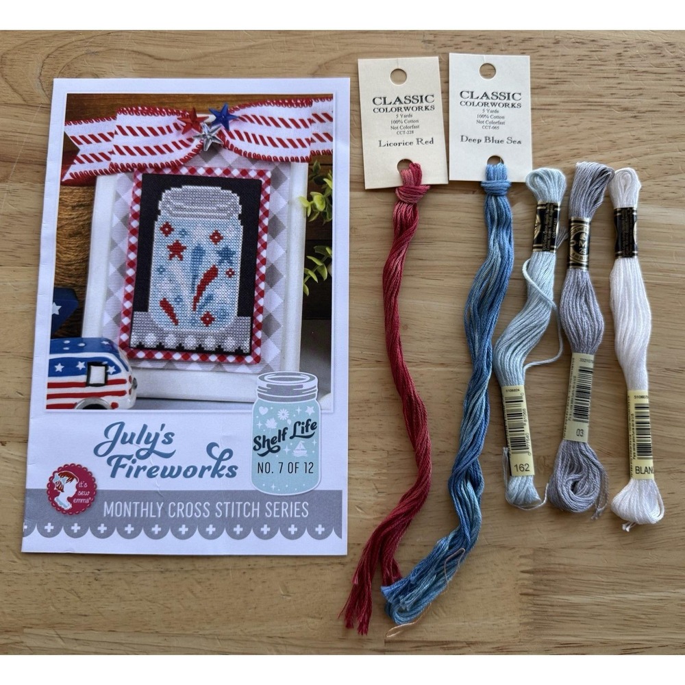 July's Fireworks Cross Stitch Pattern & Threads‎ It's Sew Emma Monthly Jar